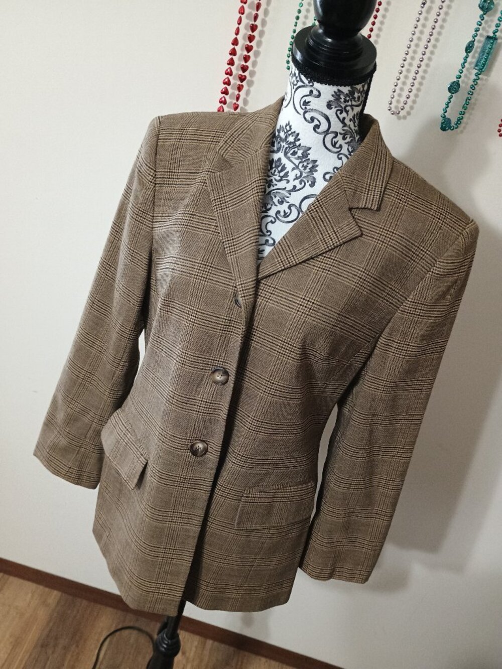 Jones New York Tan Plaid Blazer Size 14 Petite